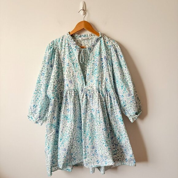 Zara Poplin Voluminous Floral Printed Mini Dress Blogger Favourite Blue Size XL - Picture 4 of 8